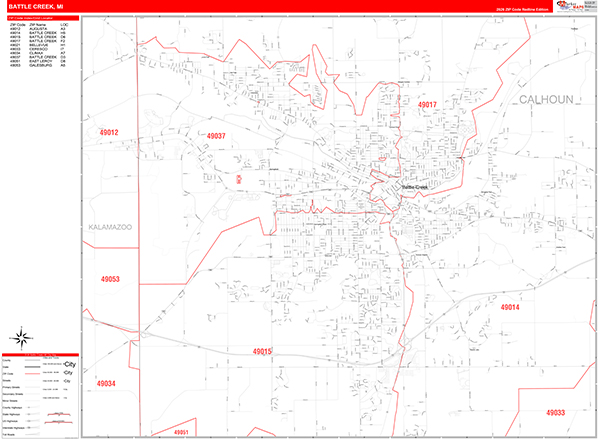 Battle Creek Zip Code Wall Map